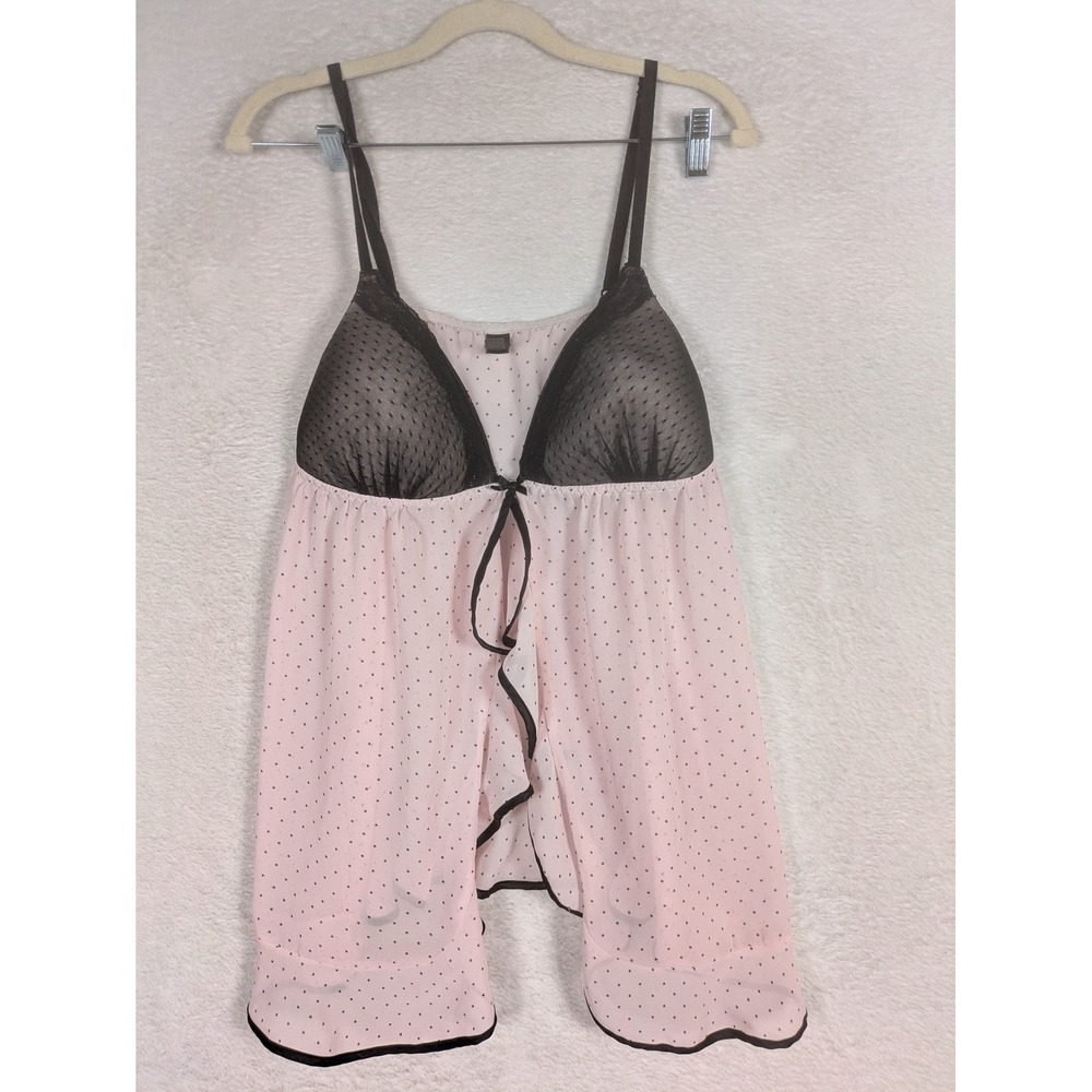 Ambrielle Babydoll Lingerie Women's XXL Pink Star Print Sheer Mesh V-Neck